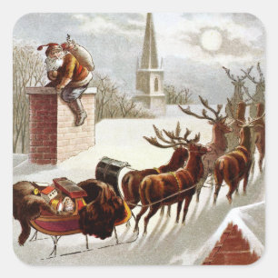 Kerstmis in vintage stijl, Sinterklaas op het dak Vierkante Sticker