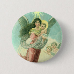 Kerstmis in vintage stijl, Victoriaanse engel met Ronde Button 5,7 Cm