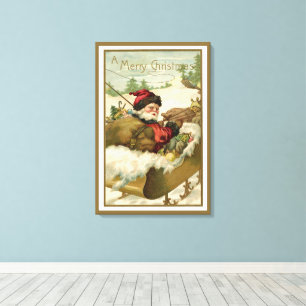 Kerstmis in vintage stijl, Victoriaanse Kerstman i Canvas Afdruk