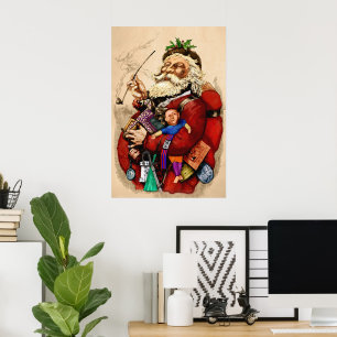 Kerstmis in vintage stijl, Victoriaanse Kerstman P Poster