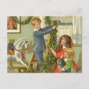 Kerstmis in vintage stijl, Victoriaanse kinderen v Feestdagenkaart