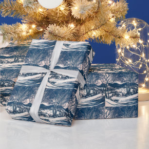 Kerstmis in vintage stijl, winters berglandschap m cadeaupapier