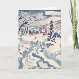 Kerstmis in vintage stijl, winters dorpslandschap feestdagen kaart