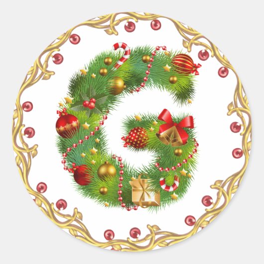 kerstmis initiaal G monogram sticker (Voorkant)