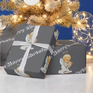 Kerstmis Inpakpapier Baby Grijs Engel