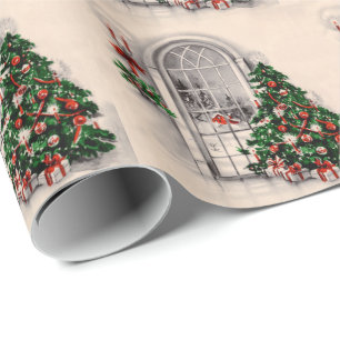 Kerstmis Inpakpapier met Oude Venstertaferelen
