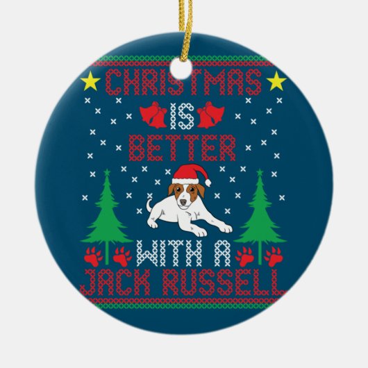 Kerstmis is beter met een Jack Russell Terrier UG Keramisch Ornament (Voorkant)