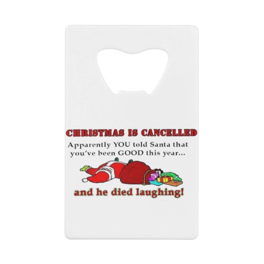 Kerstmis is geannuleerd kredietkaart flessenopener (Voorkant)