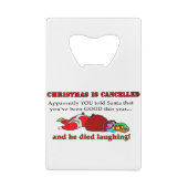 Kerstmis is geannuleerd kredietkaart flessenopener (Achterkant)