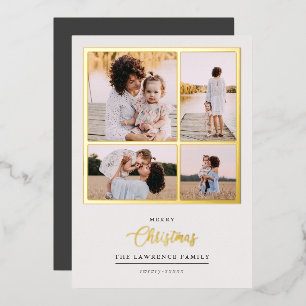 Kerstmis is goud   Munt Modern 4 foto-feestdagen Folie Uitnodiging