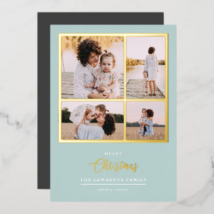 Kerstmis is goud   Munt Modern 4 foto-feestdagen Folie Uitnodiging