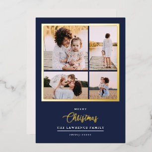 Kerstmis is goud Munt Modern 4 foto-feestdagen Folie Uitnodiging