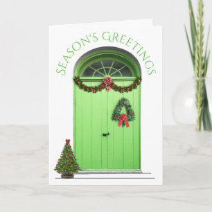 Kerstmis Is Het Seizoen Decoraties Groene Deur Feestdagen Kaart