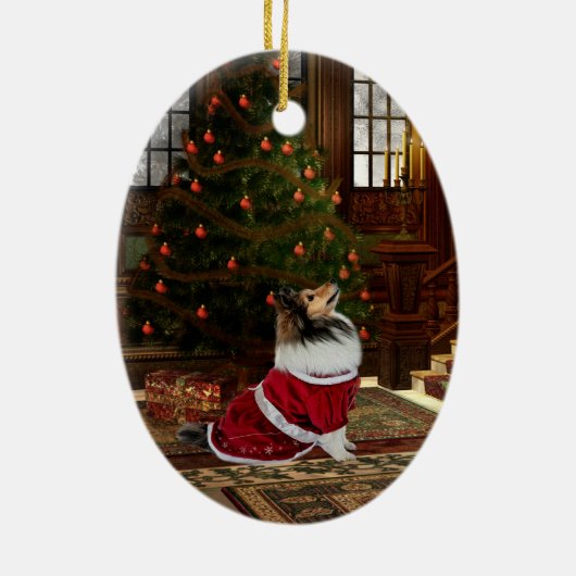 Kerstmis is hier! Sheltie Keramisch Ornament (Achterkant)