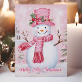 Kerstmis is leuk Roze Sneeuwman Feestdagen Kaart