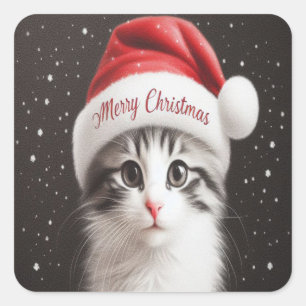 Kerstmis Japanse Bobtail Kat, Kerstmis Santa Kitte Vierkante Sticker