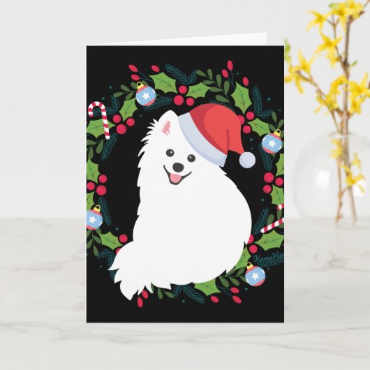 Kerstmis Japanse Spitz Dog Kaart (Gele Bloem)