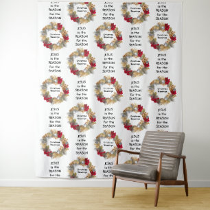 Kerstmis JESUS REASON SEASON Festive Wreath Wandkleed