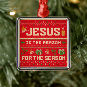 Kerstmis Jezus Is De Reden Voor Het Seizoen Metalen Ornament