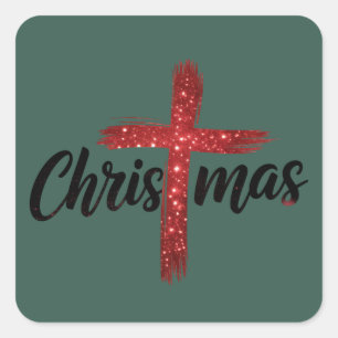 Kerstmis Jezus Kruis Christelijk Geloof Religie Vierkante Sticker