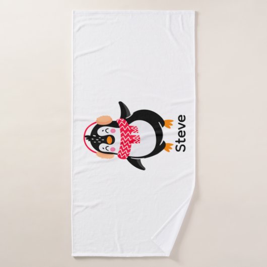 Kerstmis Jolly Pinguïn in Sjaal met Oorkappen Badhanddoek (Badhanddoek)