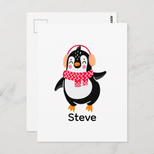 Kerstmis Jolly Pinguïn in Sjaal met Oorkappen Briefkaart (Voorkant / Achterkant)