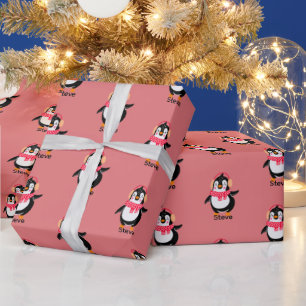 Kerstmis Jolly Pinguïn in Sjaal met Oorkappen Cadeaupapier