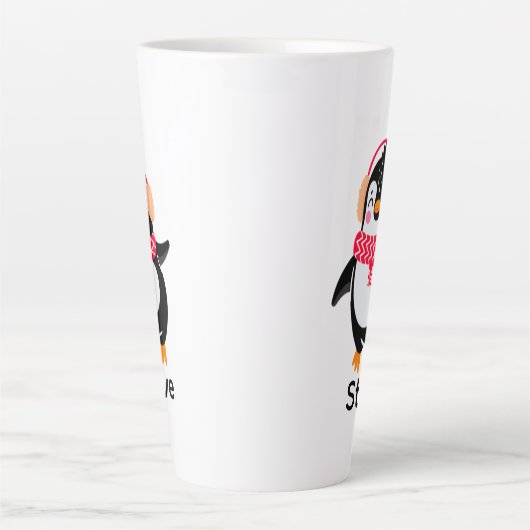 Kerstmis Jolly Pinguïn in Sjaal met Oorkappen Latte Mok (Voorkant)