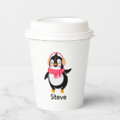 Kerstmis Jolly Pinguïn in Sjaal met Oorkappen Papieren Bekers (Voorkant)