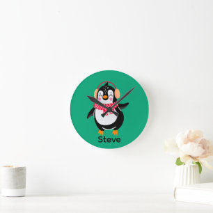 Kerstmis Jolly Pinguïn in Sjaal met Oorkappen Ronde Klok