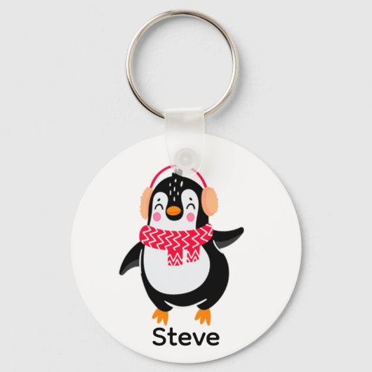 Kerstmis Jolly Pinguïn in Sjaal met Oorkappen Sleutelhanger (Voorkant)