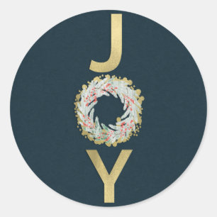 KERSTMIS JOY Goudfolie Modern Vakantie Favor Kaart Ronde Sticker