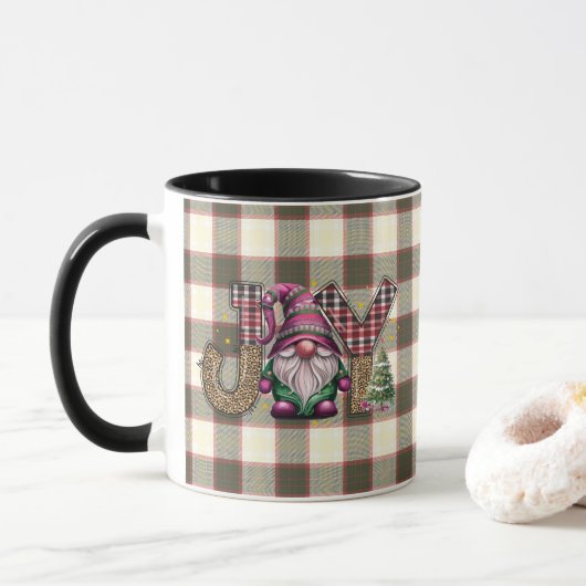Kerstmis Joy Nordic Gnome Plaid Girly Mok (Met donut)
