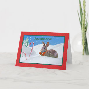 Kerstmis, Joyeux Noël, Frans, Rabbit, Snow, Card Feestdagen Kaart