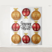 Kerstmis Joyeux Noel Franse rode gouden kerstbal Wandkleed (Voorkant)
