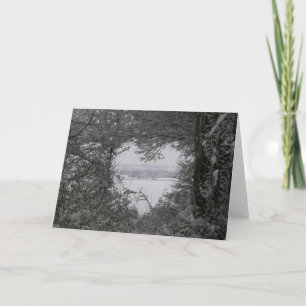 Kerstmis Kaart Black White Photo Snow Scene Heart