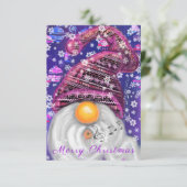 Kerstmis Kaart met Gelukkige Gnome In Paarse Pet (Staand voorkant)