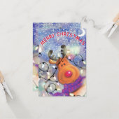 Kerstmis Kaart met Happy Reindeer (Voorkant / Achterkant in situ)