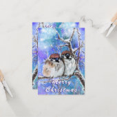 Kerstmis Kaart met paar mussen in de winter (Voorkant / Achterkant in situ)