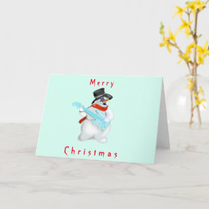 Kerstmis Kaart met Rock Music Sneeuwman