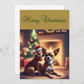 Kerstmis Kaart met Schattige Chihuahua Pair (Voorkant / Achterkant)