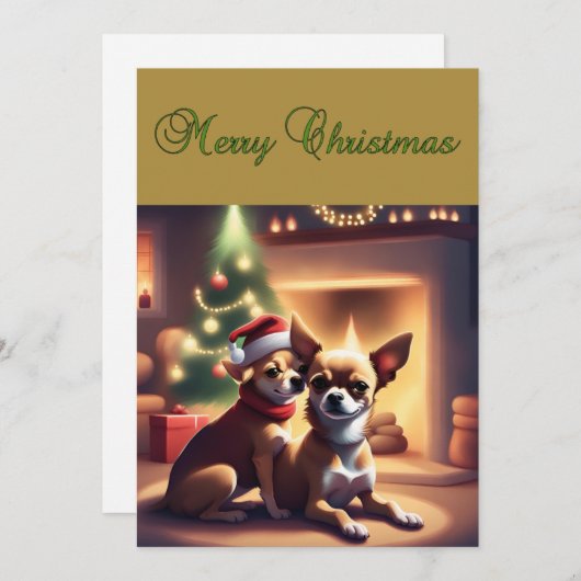 Kerstmis Kaart met Schattige Chihuahua Pair (Voorkant / Achterkant)
