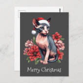 Kerstmis Kaart | Sphynx kat met een kerstmuts (Voorkant / Achterkant)