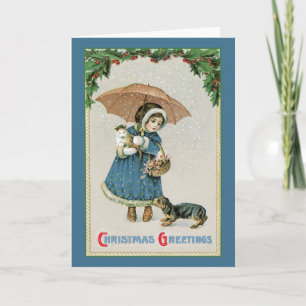 Kerstmis Kaart: Vintage Kerstmis Feestdagen Kaart