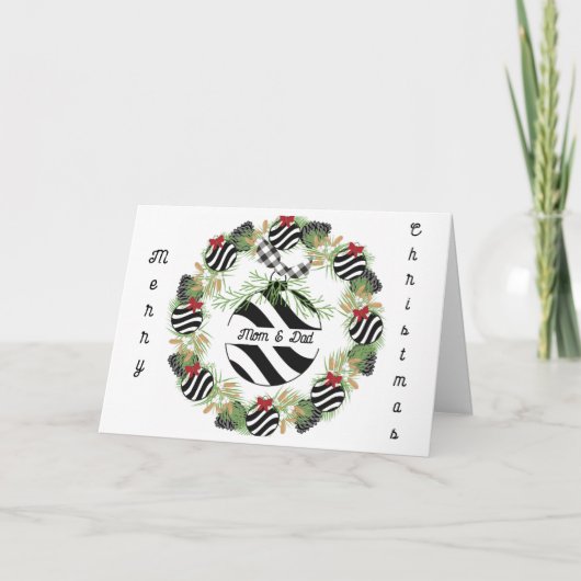 Kerstmis Kaart voor Mam & Pap Krans & Bollen (Voorkant)