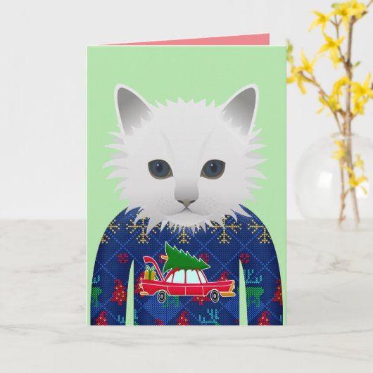 KERSTMIS KAARTEN MET FUNNY KAT (Gele Bloem)