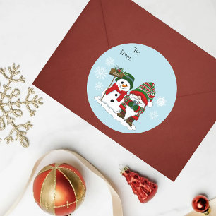 Kerstmis Kabouter Sneeuwman Winter Vakantie Schatt Ronde Sticker