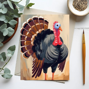 Kerstmis kalkoen Fijne Thanksgiving Geschilderd Feestdagenkaart