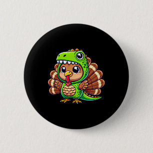 Kerstmis kalkoen in T-rex kostuum Funny Dinosau Ronde Button 5,7 Cm