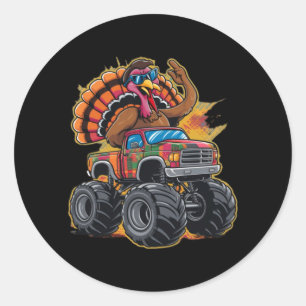 Kerstmis kalkoen rijdend monstertruck jongens kind ronde sticker
